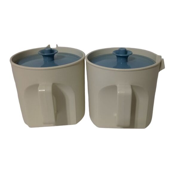 Tupperware Creamer Sugar Bowl Set Almond Blue Lids Retro 1415-2 & 1414-2 Vintage - Picture 9 of 16